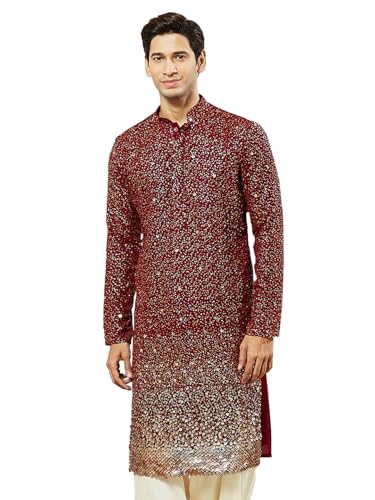 VASTRAMAY Men’s Georgette Kurta, All Over sequinced in Ombre Design Kurta for Weddings & Festivals, Traditional Indian Wear VASTRAMAY Men’s Georgette Kurta, All Over sequinced in Ombre Design Kurta for Weddings & Festivals, Traditional Indian Wear