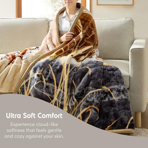 Image of Nestl Korean Mink Blanket King Size - 12 Lbs Velvet Fleece Korean Blanket - 2 Ply Warm & Thick Winter Blanket - Wrinkle & Fade Resistant - 87 x 94 Inches (Tiger)