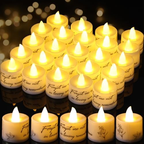 Glooglitter 48 Pcs Memorial Gifts Funeral Flameless LED Candles Tea Lights Memorial