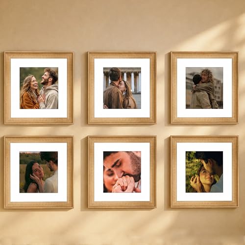 Image of Art Street Wooden Photo Frame for living room, Aesthetic Cave Design Photo Frames for Photograph, Art Work, Certificates Set of 6 (8x8 Inch, Wood Brown)