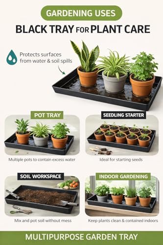 Image of Heavy Duty Plastic Utility Tray for Tubular Inverter Battery, Plant Pots, Seedlings & Nursery | Drip Water Collection, Gardening & Soil Mixing | Black Colour