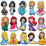15Pcs Cartoon Princess Shoe Charms for Clog Slides Sandals, Cute Princess Mermaids Shoe Accessories for Women Adults (15Pcs Purple)