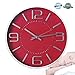 SAC SMARTEN ARTS Decor Silent Wall Clock 12 inches 3D Numbers Arabic Red Dial Non-Ticking Decorative Wall Clocks Battery Operated Round Easy to Read for Home/School/Hotel/Office