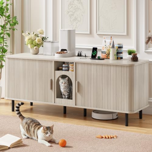 Image of ONBRILL 65 Inches Cat Litter Box Enclosure for 2 Cats, White