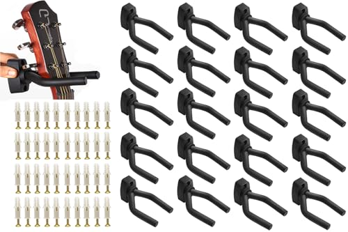 Gisedkle 20pcs Guitar Hangers, Guitar Bass Stand Wall Mount Hanger Hook with Screws, Ukulele Banjo Mandolin Electric Guitar Display Holders for Wall, Black
