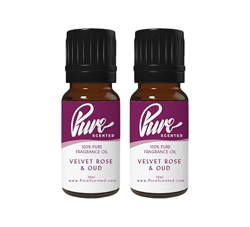 Pure Scented 20ml Fragrance Oils - 2 x 10ml Suitable for Candles, Soaps, Slime, Diffusers, Cosmetics, Wax Melts, Designer (2 x 10ml, Velvet Rose & Oud)