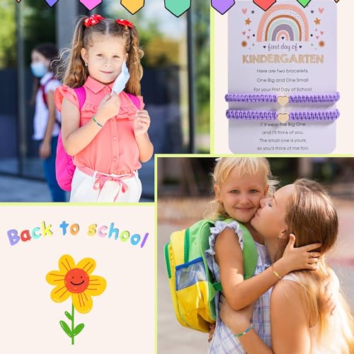 Image of First Day Of Kindergarten Pre K School Mommy And Me Bracelets Gifts, Back To School String Matching Bracelet Set For Mom Daughter Son
