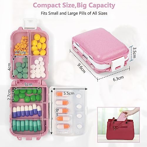 ACWOO pillendoos organizer, 3-laags draagbare medicijndoos met 8 vakken, pillendoosje pillendispenser voor vitamines, levertraan, supplementen en medicijnen voor reizen en werk (roze) - Afbeelding 3