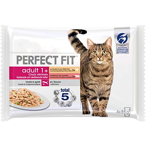 Perfect Fit Sachets fraîcheur pour chat adulte stérilisé, en sauce au poulet et au buf, 52 sachets repas de 85g