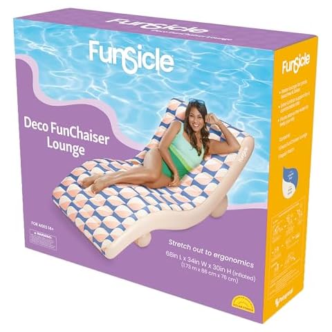 Funsicle: Deco FunChaiser Lounge - Blue & Cream, Inflatable Pool & Water Float, 68x34x30, Contoured Design, Drink Holder, 220 lb Capacity Cover