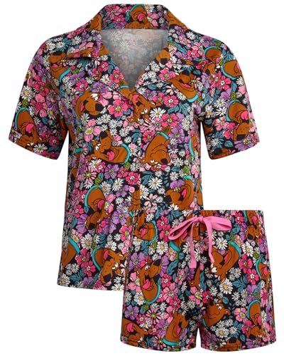 Image of COCO BRANDS Minions Chucky Trolls Scooby-Doo Womens Pajama Shorts Set - 2 Piece Short Sleeve Sleep Shirt Lounge Sets