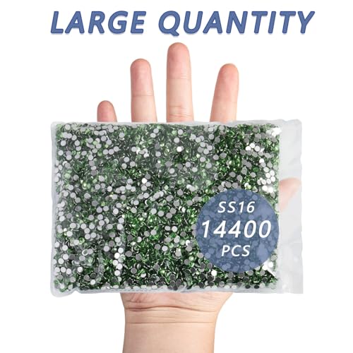 Image of Beadsland Flat Back Crystal Rhinestones Bulk, Peridot, SS16, 14400pcs | Flatback Glass Gems for Nails Crafts Clothes DIY Decoration, Glue Fix, 3.8-4.0mm,Light Green