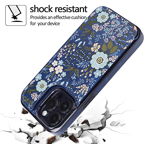 Image of uCOLOR Compatible with iPhone 13 Pro Max 6.7 inch Wallet Case with Card Holder Slot Folio Flip PU Leather Kickstand Double Magnetic Clasp and RFID Blocking Design Cover 13PM 6.7 Inch (Navy Flowers)