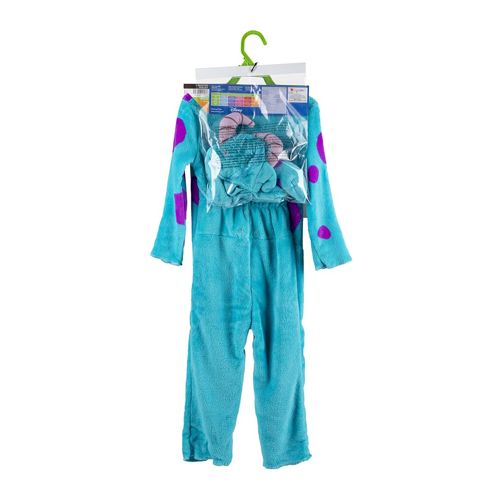 Przebranie Disney Pixar Sulley dla dzieci, Oficjalnie licencjonowane, Miękki niebieski kombinezon z ogonem i materiałową czapką z rogami, Szczegółowe przebranie chłopięce Monsters Inc, 3-4