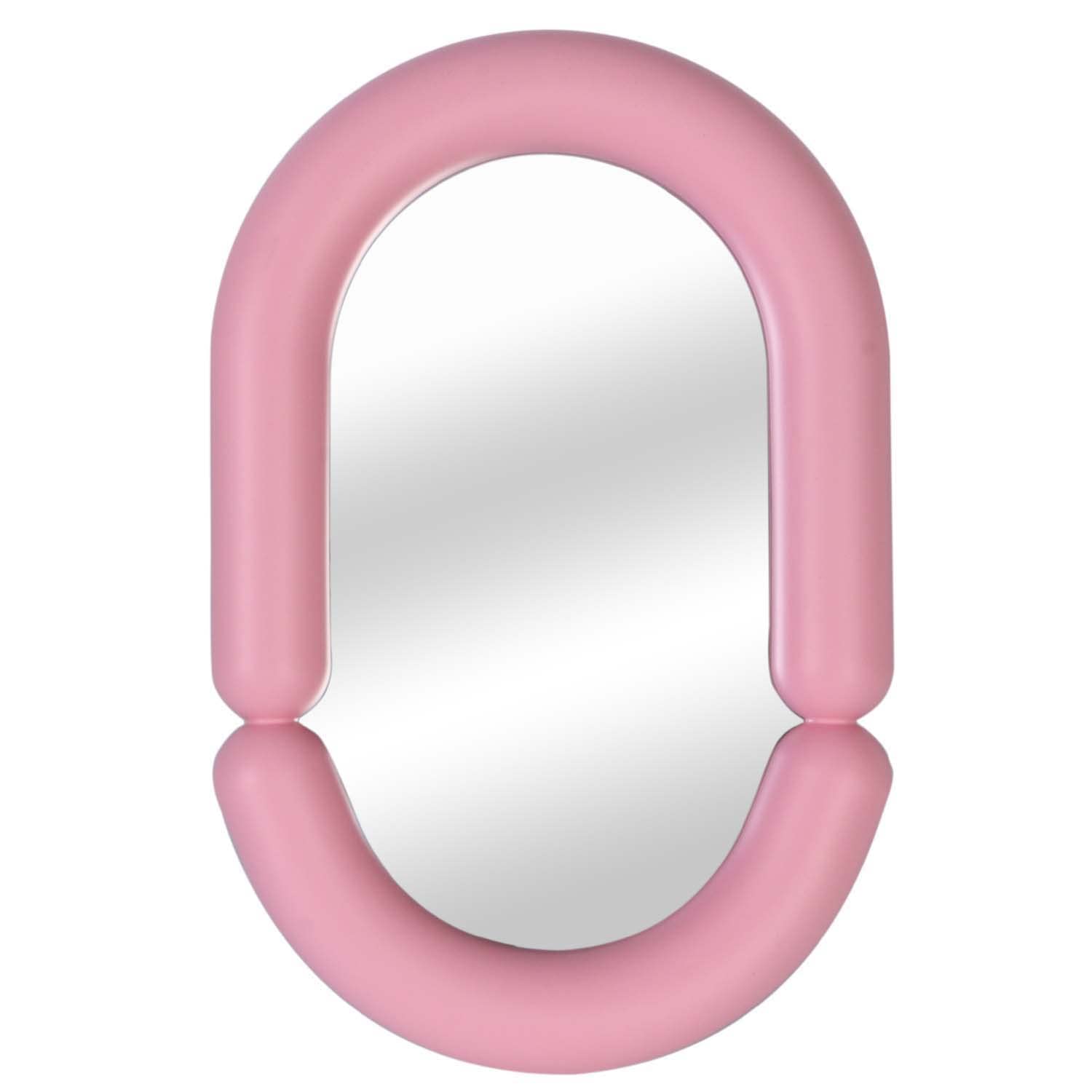 Simmer Stone Oval Pattern Irregular Makeup Mirror Tabletop Vanity Mirror Cosmetic Desktop Mirror Hanging Wall Mirrors Desk Countertop Dressing for Home Bedroom Decorative Pink