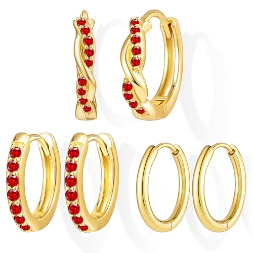 Inerney Ruby Huggie Earrings Set