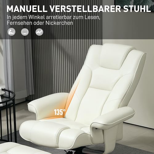 HOMCOM Relaxsessel mit Hocker, Fernsehsessel mit Liegefunktion, Wippfunktion, Gepolstert Liegesessel mit Verstellbarer Rückenlehne, bis 150 kg, für Wohnzimmer, Kunstleder, Cremeweiß – Bild 5