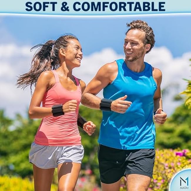 Ankle & Wrist Weights for Men & Women - Set of 2, 1 lb / 0.5 kg each, Black - Adjustable Silicone Workout Bands w/Removable Weights for Fitness & Training - by Mata1-USA