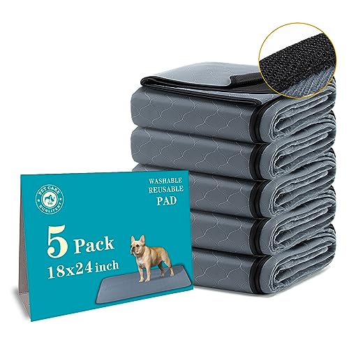 Image of Bunlitent Washable Pee Pads for Dogs 5 Pack, 18x24, Reusable Puppy Pads, Washable Potty Pads with Quick Dry, Anti-Slip Dog Cat Pee Pads, Whelping Pads, Puppy Mat