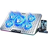 LIANGSTAR Laptop Cooling Pad, Laptop Cooler Gaming 5 Quiet Fans with Large Metal Plate for 12-17.3 Inch Fan Stable Stand, 4 Modes RGB Light, 7 Height & Adjust Speed, 2 USB Port & Phone Holder