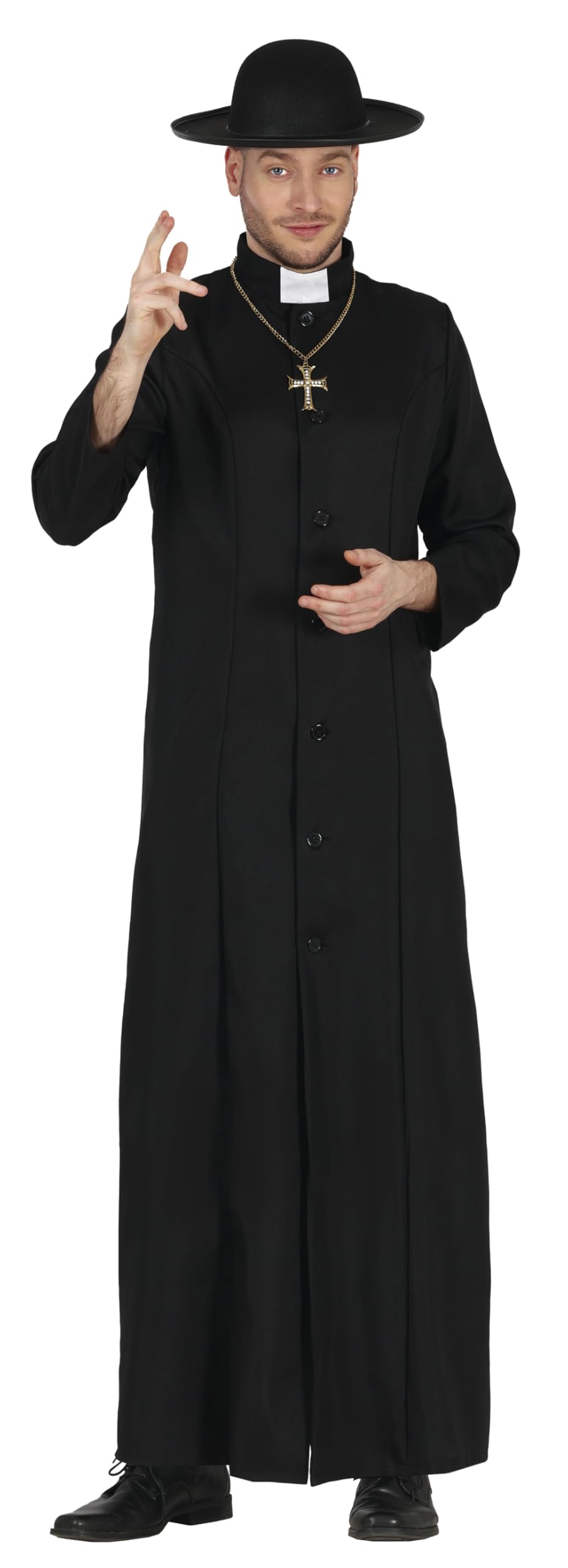 FIESTAS GUIRCA Deluxe Priest Mens Fancy Dress Costume - Black Robe - Minister Fancy Dress Men Size M 38-40