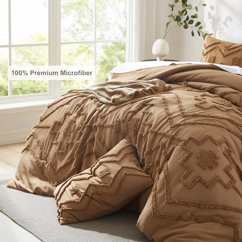 Image of Oli Anderson Boho Tufted Comforter Set Queen Size, 3 Pcs Soft Jacquard Bedding Set for All Seasons, Shabby Chic Farmhouse Bedding Set with Comforters for All Seasons (Pumpkin, Queen)