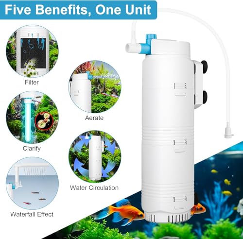 Image of 291GPH Aquarium Filter with U-V Light and Timer, for 40-160 Gal Tank | For medium to large tanks; adjustable flow, aeration, direction control and daily U-V timer