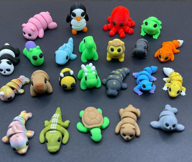 3D Printed Articulated Flexible Fidget Toy, Sensory Pet Cute Assorted Baby Animal Bundle, 20 Pack