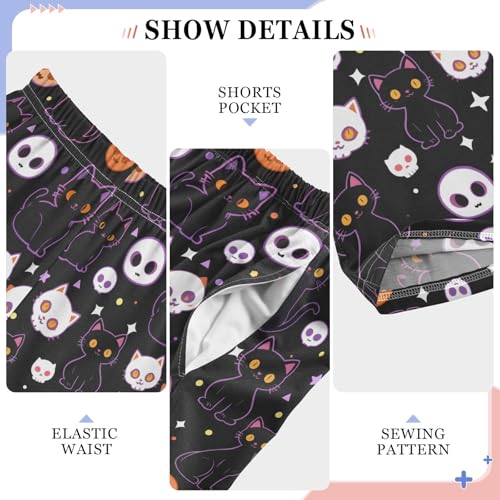 Pajama Pants Lounge Sleep PJ Bottoms Sleepwear Elastic Waist Drawstring S Purple Border Cat Skeleton4