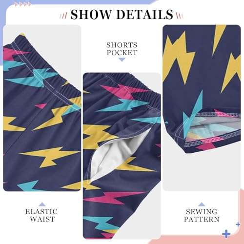 Boys' Pants Colorful Lightning Dark Blue Long Bottoms Jogger Pants Elastic Waist Trousers with Pockets S-XL4