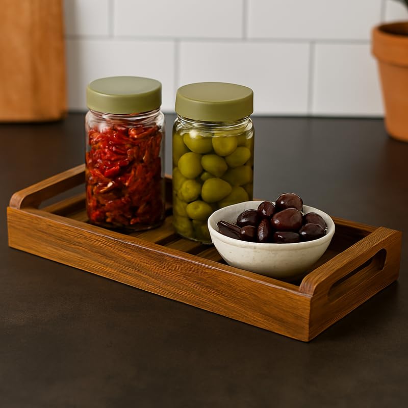 Image of D&G Homes Large Sheesham Wood Rectangular Serving Tray | Handcrafted Wooden Tray for Home Kitchen Dining Table Restaurant and Office Organizer Use | 13 x 6 x 3.5 Inch