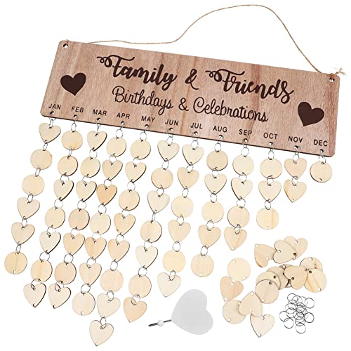 Gadpiparty Vintage Familiengeburtstagserinnerungs-Kalendertafel Dekorativer DIY-Holzkalender Wandbehang Geburtstagserinnerungstafel mit 100 Holzanhängern 1 Haken (16 X 5) Cover