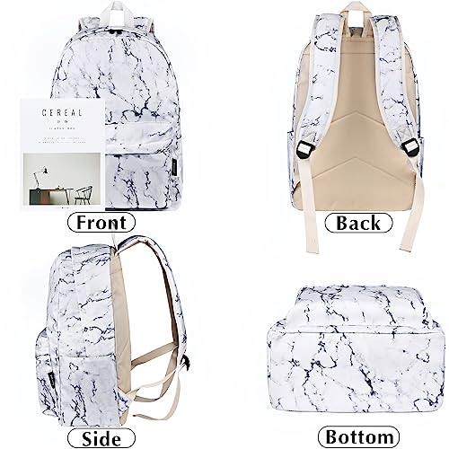 Airyard School Backpack for Girls, Water Resistant Bookbag for Teen Girls Womens Backpack with Lunch Bag (Marble White)4