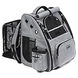 DELLEPICO ペットリュック ペット 犬 猫 リュック 拡張版 キャリーバッグ ペットハウス キャリー 折り畳み式 小型犬 小動物 旅行 通院 災害避難 3カラー (ライトグレー, 拡張タイプ)