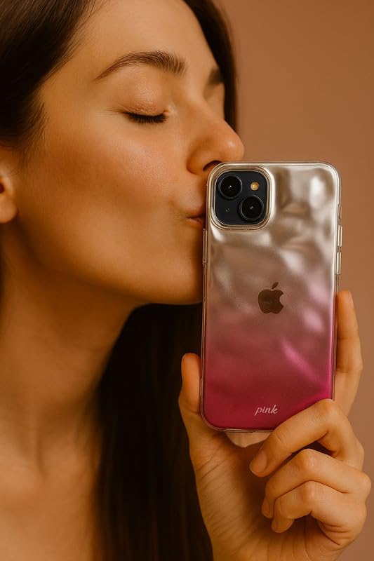 Image of COVERLY for iPhone 15 Pro Max Case Ombre Pink Silver - Shockproof Soft Silicone Back Cover | Slim Fit Glossy Gradient Design | Camera Protection | Stylish Designer Case for Women & Girls