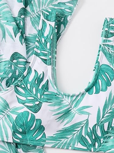 Image of Girl's 3 Piece Bikini Set Tropical Print Bathing Suit Swimwear with Overall Kimono Cover Ups Cyan 160