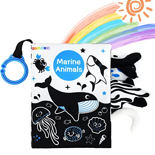 Image of OKOOKO Soft Baby Book Black and White High Contrast Marine Animals Tails Book Bath Toy Montessori Sensory Stroller Toy Non-Toxic Crinkle Washable Early Education for Baby Infant Toddler