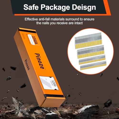 Image of PINOZE 15 Gauge DA Angled Finish Nails, 34-Degree, 1200-Pack (2-1 /2 inch, 2 inch, 1-1 /2 inch, 1-1 /4 inch 300 Per Sizes), Galvanized Assorted Size Project Pack, for Pneumatic, Electric Angled Finish Nailer Gun