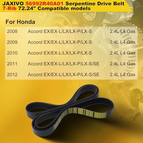 Image of ‎‎56992R40A01 Serpentine Belt V-Ribbed Drive Belt Compatible with 2008-2012 Accord EX /EX-L /LX /LXP LXS 2.4L L4,2011-2012 Accord SE 2.4L L4 Gas,Replace 7PK1835,1070723 72.24 inch Length