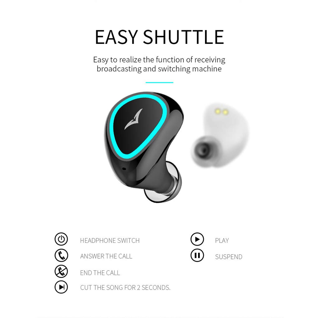 MiniMini Bluetooth Invisible sans Fil Kit Ecouteur Intra-auriculaire Mono Ecouteur avec Micro Intégré Mains Libres pour iPhone, Samsung, HuaweiPortatif