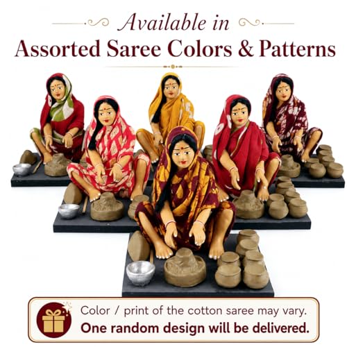 Image of Krishnanagar Handmade Clay Woman Potter Miniature Idol | Basic Terracotta Sitting Human Figurine | Traditional Indian Home Decor & Gift Showpiece