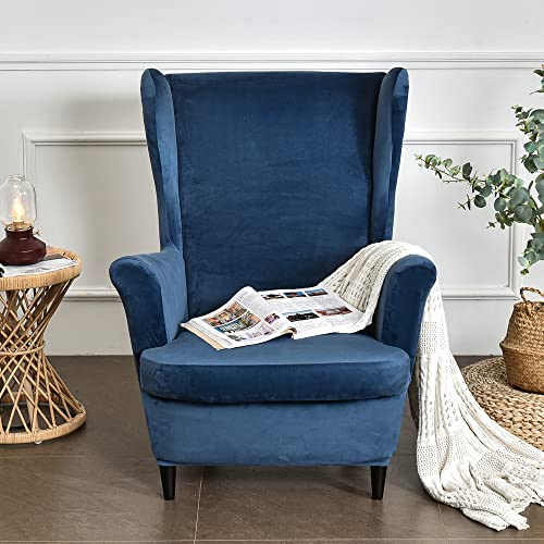 Topchances Velvet Wingback Chair Cover 2 Piece Set