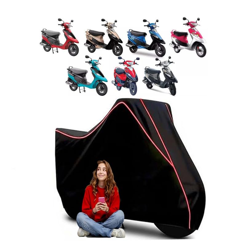 Image of Pep Plus Refresh BS VI Scooty Bike Cover Water Resistant Outdoor Use Universal Fit Scooters Motorcycles Heavy Duty UV Protection Dust Rain Scratch Resistant Elastic Bottom Black Blue Piping