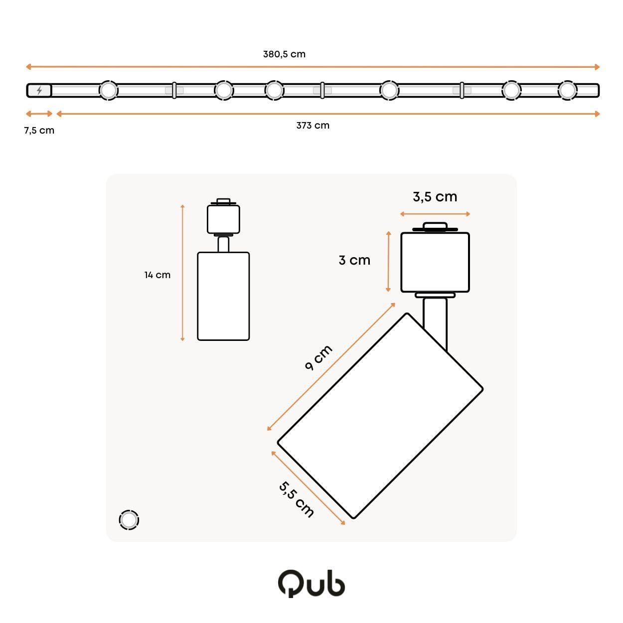 Qub Focus III 1-Phasen Led Schienensystem - 400cm - 6x GU10 Spots Schienensystem lampen - 4x 1m Lichtschienensystem - I-Form - Deckenstrahler Schwarz - Erweiterbar & flexibel - LED-kompatibel