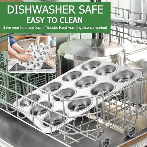 Herogo 12-Cup Stainless Steel Muffin Pan Tin for Baking, Metal Cupcake Tray Set for Making Egg Muffin Quiches, Mini Brownie, Easy to Clean & Quick Release, Oven & Dishwasher Safe - Thumbnail 4