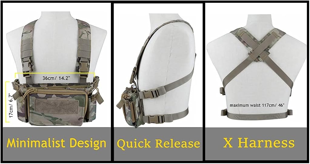 OAREA Micro Chest Rig with 5.56/ 9mm Airsoft Mag Pouch & Tactical X Harness