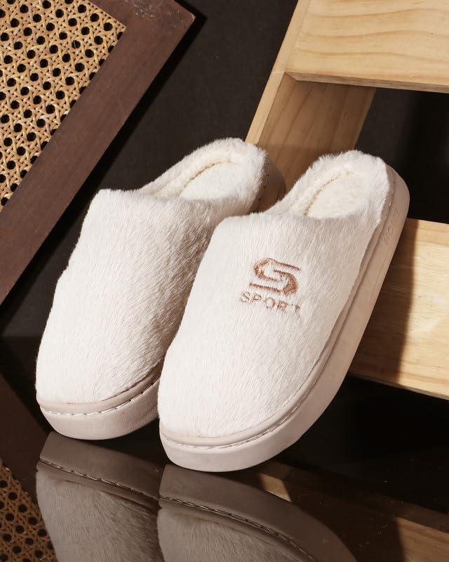 Image of Unisex Winter Flip Flop Slipper for Men and Women Soft Faux Fur Slip On Indoor Home Slides Slipper for Bedroom Sandals