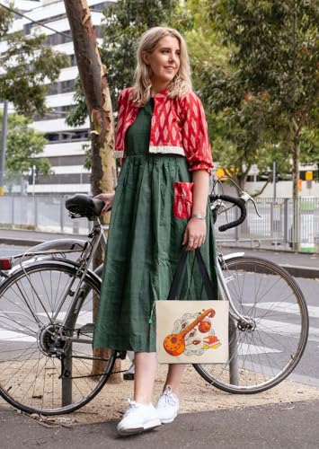 Image of Hand-Printed Tote Bag with Classical Design-Reusable, Zipper Closure For Women & Girls