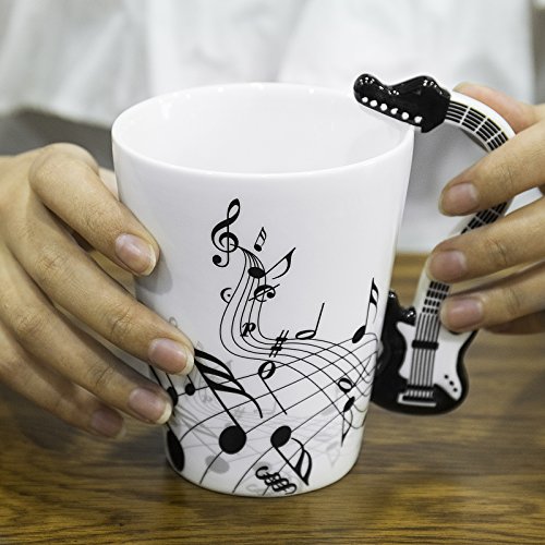 LanHong - 13.5 Ounce Guitar Mug Music Note Coffee Mug Ceramic Guitar Music Cup Mug Gifts for Guitar Players Musicians