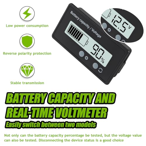 EPLZON Batteriekapazitäts Voltmeter Monitor, DC 12V 24V 36V 48V 60V 72V Batteriemessgerät, Batteriekapazität Spannung Meter Blei-Säure und Lithium Ion Batterietester (Weißes Licht)